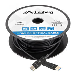 Periferice PC - Cablu video activ optic (AOC) Lanberg, HDMI v2.1, 8K, 40m, Negru (CA-HDMI-30FB-0400-BK)
