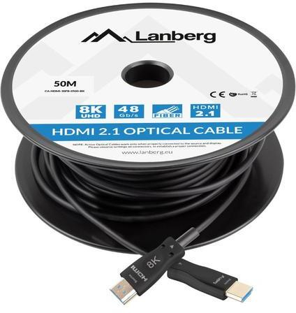 Cabluri & Adaptoare - Cablu video HDMI optic activ (AOC) Lanberg CA-HDMI-30FB-0500-BK v2.1, 8K, 50m