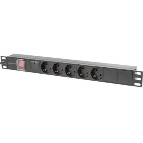 Accesorii retelistica - Unitate de distribuție a energiei (PDU) Lanberg 19 inch, 1U, 5 prize Schuko, 2m, Negru (PDU-05F-0200-BK)