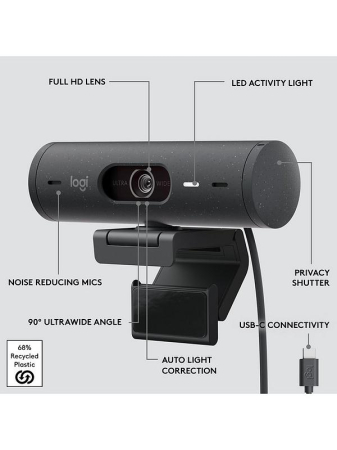 Webcam Logitech BRIO 500 Full HD 1080p, USB-C, microfon integrat, auto light correction [5]