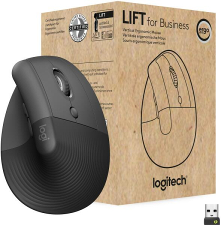Mouse ergonomic vertical Logitech Lift for Business wireless Bluetooth + USB Bolt, 6 butoane, grafit [2]