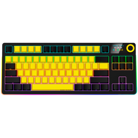 Periferice PC - Tastatura mecanica de gaming wireless Lorgar KBP70TKLW, TKL, Black/Yellow, Layout EN