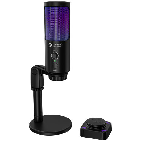 Jocuri si multimedia - LORGAR SMP40, RGB Microphone with external mute button and metal stand, Black