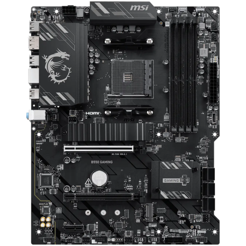 Placi de baza - MSI B550 GAMING, ATX, Socket AM4, 4x DDR4 Dual Channel up to 4866+(OC)MHz, 2x PCIe x16 slots, 2x M.2 slots, 2x USB 3.2 Gen 2 (1x Type-C), 2x USB 3.2 Gen 1, 4x USB 2.0, 1x HDMI, 1x DP, 1G LAN, 7.1 HD A