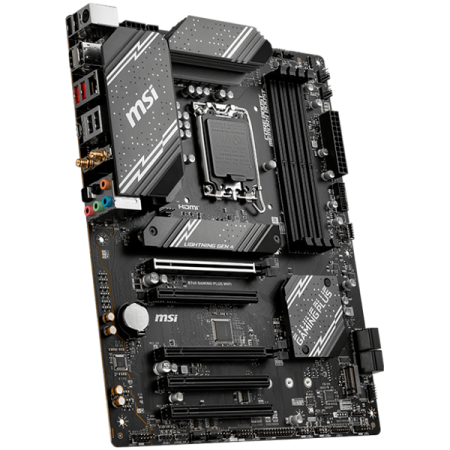 MSI B760 GAMING PLUS WIFI, ATX, Socket 1700, Intel B760 Chipset, Dual Channel DDR5 up to 6800(OC)MHz,5x PCIe x16 slot, 4xSATA 6G, 2x M.2 slot, 2x USB 3.2 Gen 1,4x USB 2.0, 1x HDMI, 1x DP, 2.5G LAN, 7. [1]