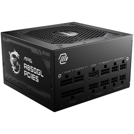 MSI MAG A850GL PCIE5, 850W, 80 Plus Gold, 120mm Fluid Dynamic Bearing Fan, Protections: OCP/OVP/OPP/OTP/SCP, Dimensions: 150mmx140mmx86mm, 7Y Warranty [1]