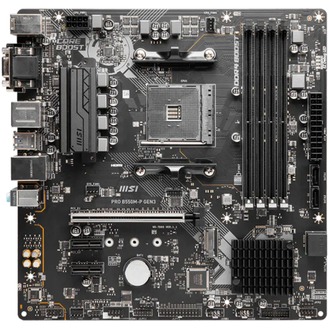 Componente PC - MSI Main Board PRO B550M-P (AM4,4x DDR4, 1xHDMI,1xDP,1xVGA, 1x PCI-E x16 slot, 2x PCI-E x1 slot, 2x M.2, 4x SATA 6G, GLAN) mATX