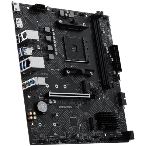 MSI PRO B550M-B, M-ATX, Socket AM4, 2 DIMM, Dual Channel DDR4 up to 4600+(OC)MHz, 1x PCIe 4.0 x16 slot, 2x M.2 slots, 4x USB 3.2 Gen 1, 2x USB 2.0, 1x HDMI,1x DP, 1G LAN, 7.1 Audio, 3Y [1]