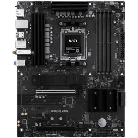 MSI PRO B850-S WIFI6E, ATX, Socket AM5, 4x DDR5 Dual Channel up to 8200(OC)MHz, 2x PCIe x16 slot, 2x M.2 slot, 4x USB 5Gbps, 3x USB 10Gbps, 1x USB 10Gbps Type-C, HDMI, DP, 7.1 HD Audio, 2.5G LAN, WiFI [1]
