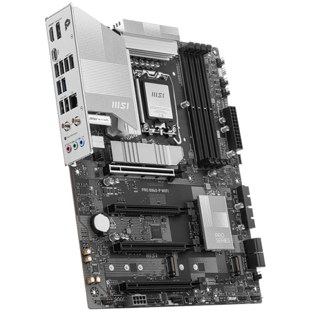 MSI PRO B860-P WIFI, ATX, LGA 1851, 4x DDR5 Dual Channel DDR5 up to 8600(OC)MHz, 4x PCIe x16 slot, 3x M.2 slot, 4x USB 2.0, 2x USB 5Gbps, 2x USB 10Gbps, 1x USB 40Gbps Type-C, HDMI, DP, 7.1 HD Audio, 5 [1]