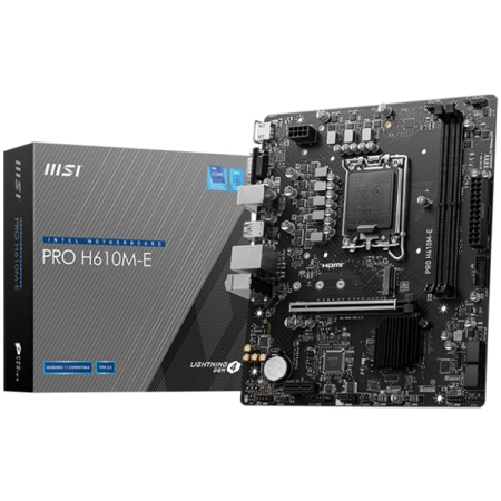Placi de baza - MSI PRO H610M-E, mATX, LGA 1700, Dual Channel DDR5 5600+MHz, 1x PCIe x16 slot, 1x M.2 slot, 1x HDMI, 1x VGA, 2x USB 3.2 Gen 1, 4x USB 2.0, 7.1 HD Audio, Realtek ALC897 Codec, 3Y