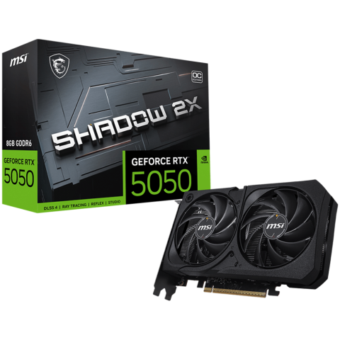 Cabluri & Adaptoare Audio-Video - MSI Video Card NVIDIA GeForce RTX 5050 8G SHADOW 2X OC, 8GB GDDR6, 128-bit, 2602 MHz Boost, 2560 CUDA Cores, PCIe 5.0 (x8), 3x DP 2.1b, HDMI 2.1b, RAY TRACING, Dual Fan, 130W TDP, 8-pin PCIe Power, G-
