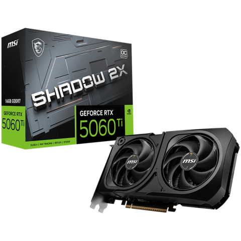 Cabluri & Adaptoare Audio-Video - MSI Video Card NVIDIA GeForce RTX 5060 Ti 16G SHADOW 2X OC PLUS, 16GB GDDR7, 128-bit, 2602 MHz Boost, 4608 CUDA Cores, PCIe 5.0 (x8), 3x DP 2.1b, HDMI 2.1b, RAY TRACING, Dual Fan, 180W TDP, 8-pin PCIe
