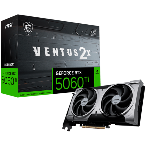 Cabluri & Adaptoare Audio-Video - MSI Video Card NVIDIA GeForce RTX 5060 Ti 16G VENTUS 2X OC PLUS, 16GB GDDR7, 128-bit, 2602 MHz Boost, 4608 CUDA Cores, PCIe 5.0 (x8), 3x DP 2.1b, HDMI 2.1b, RAY TRACING, Dual Fan, 180W TDP, 8-pin PCIe
