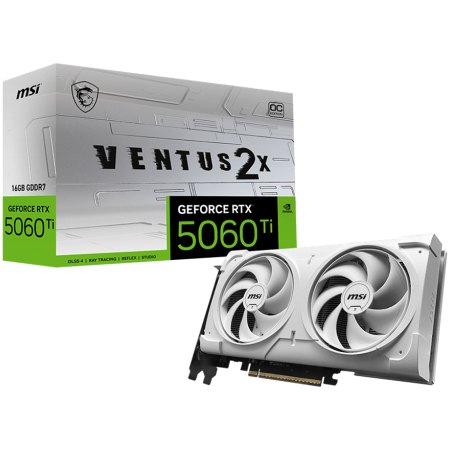 Placi video wip - MSI Video Card NVIDIA GeForce RTX 5060 Ti 16G VENTUS 2X OC WHITE PLUS, 16GB GDDR7, 128-bit, 2602 MHz Boost, 4608 CUDA Cores, PCIe 5.0 (x8), 3x DP 2.1b, HDMI 2.1b, RAY TRACING, Dual Fan, 180W TDP, 8-pi