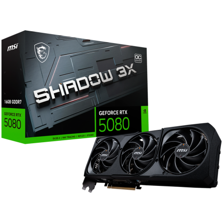 Cabluri & Adaptoare Audio-Video - MSI Video Card Nvidia GeForce RTX 5080 16G SHADOW 3X OC, 16GB GDDR7, 256bit, Effective Memory Clock: 30000MHz, Boost: 2640 MHz, 10752 CUDA Cores, PCIe 5.0, 3x DP 2.1b, HDMI 2.1b, RAY TRACING, Triple F