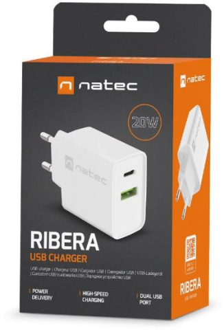 Telefoane - Incarcator de retea USB Natec Ribera 20W alb (NUC-2061) - NATEC