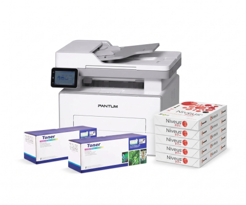 Imprimante Laser - Pachet Complet Office: Imprimantă Multifuncțională Laser Monocrom Pantum BM4300ADW + 2 x Toner Compatibil Pantum TL-4201X + 5 Topuri Hârtie Niveus Fit A4 80g/mp