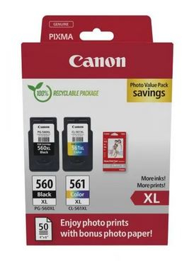 Unitate Cilindru - Pachet foto 2 cartuse Canon cap. mare PG-560XL + CL-561XL + hartie foto 10x15 50coli NEW