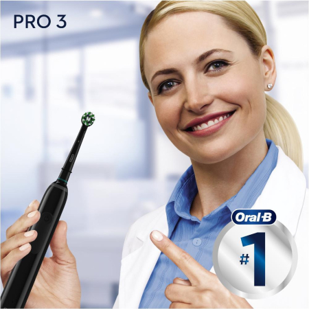 Periuta de dinti electrica Oral-B Pro 3 3500 Cross Action, Curatare 3D, 3 programe, 2 capete incluse, Trusa de calatorie, Negru [2]