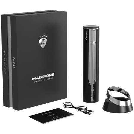 Prestigio Maggiore, smart wine opener, 100% automatic, opens up to 70 bottles without recharging, foil cutter included, premium design, 480mAh battery, Dimensions D 48*H228mm, black + silver color. [13]