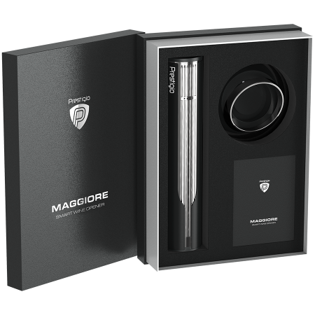 Prestigio Maggiore, smart wine opener, 100% automatic, opens up to 70 bottles without recharging, foil cutter included, premium design, 480mAh battery, Dimensions D 48*H228mm, black + silver color. [19]