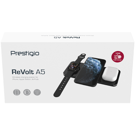 Prestigio ReVolt A5, 3-in-1 wireless charging station for iPhone, Apple Watch, AirPods, wilreless output for phone 7.5W/10W, wireless output for AirPods 5W, wireless output for Apple Watch 2.5W, mater [9]
