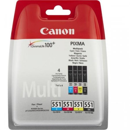 Pixma IP8700 - Set cartuse cerneala Canon B+C+M+Y cap. mare CLI-551XL + hartie foto 10x15 50coli