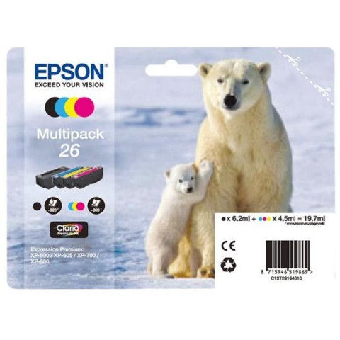 Cartus Cerneala - Cartus cerneala Epson 26 T2616, multipack 4 culori (black/cyan/magenta/yellow), original, 220/300 pagini, 19.7 ml