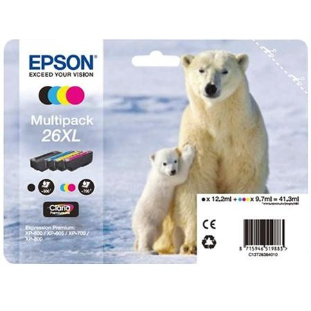 Cartus Cerneala - Set cartuse cerneala Epson 26XL T2636, 4 culori (Black, Cyan, Magenta, Yellow), original, 500/700 pagini, 41.3 ml