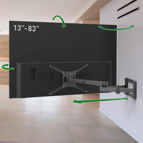 Suport TV plat/curbat de perete cu 2 brate Barkan BM464XL, 13"- 83", Max 50kg, VESA 600x400, negru [6]