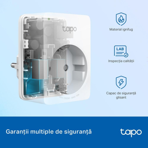 Priza inteligenta mini TP-Link Tapo P100M Wi-Fi, Compatibila Matter, 10A, 220-240V (Tapo P100M) - TP-LINK [3]