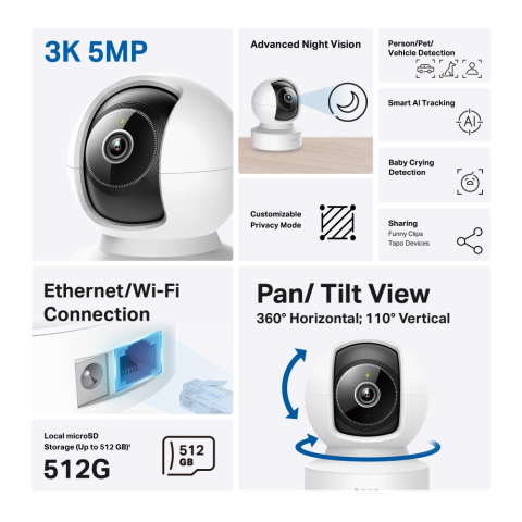 Camera supraveghere IP TP-Link Tapo C232 Pan/Tilt AI Home Security 3K 5MP Wi-Fi (TAPO C232) - TP-LINK [4]