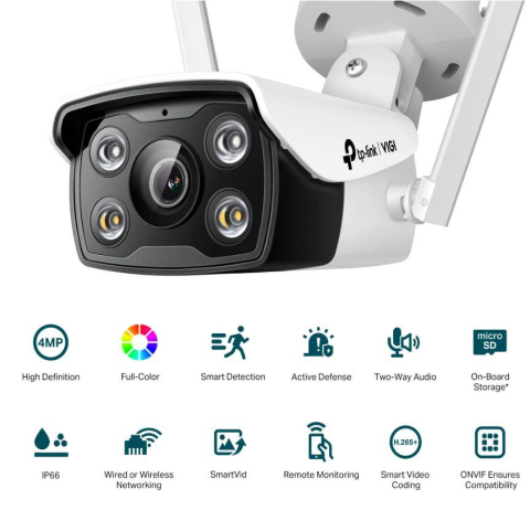 "TP-LINK VIGI 4MP Outdoor Bullet Network WIFI Camera,VIGI C340-W(4mm), 1/3""Progressive Scan CMOS, obiectiv: 4mm, F1.6, unghi vizualizare Horizontal FOV: 79°, Vertical FOV: 43°, Diagonal FOV: 93°dista [1]