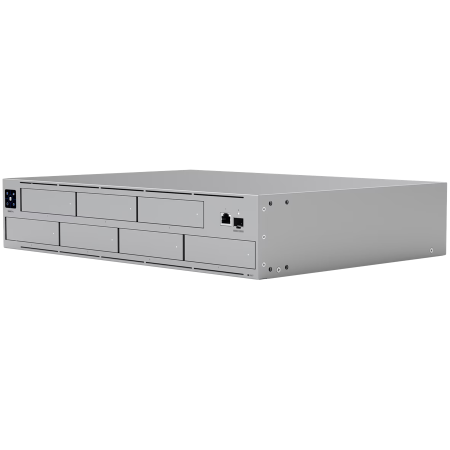 Ubiquiti UNAS-Pro-8-EU 2U rack-mount NAS with (8) 2.5/3.5" HDD bays and (2) M.2 NVMe SSD cache slots, delivering faster access, lower latency, and high-availability 10 Gbps networking for large-scale  [1]