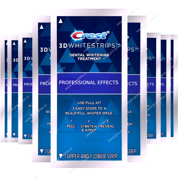 10 zile x Crest 3D Whitestrips Professional Effects, 10% concentratie, 20 benzi albire Crest, nivel albire 9, aplicare 45 min, benzi albire dinti [3]