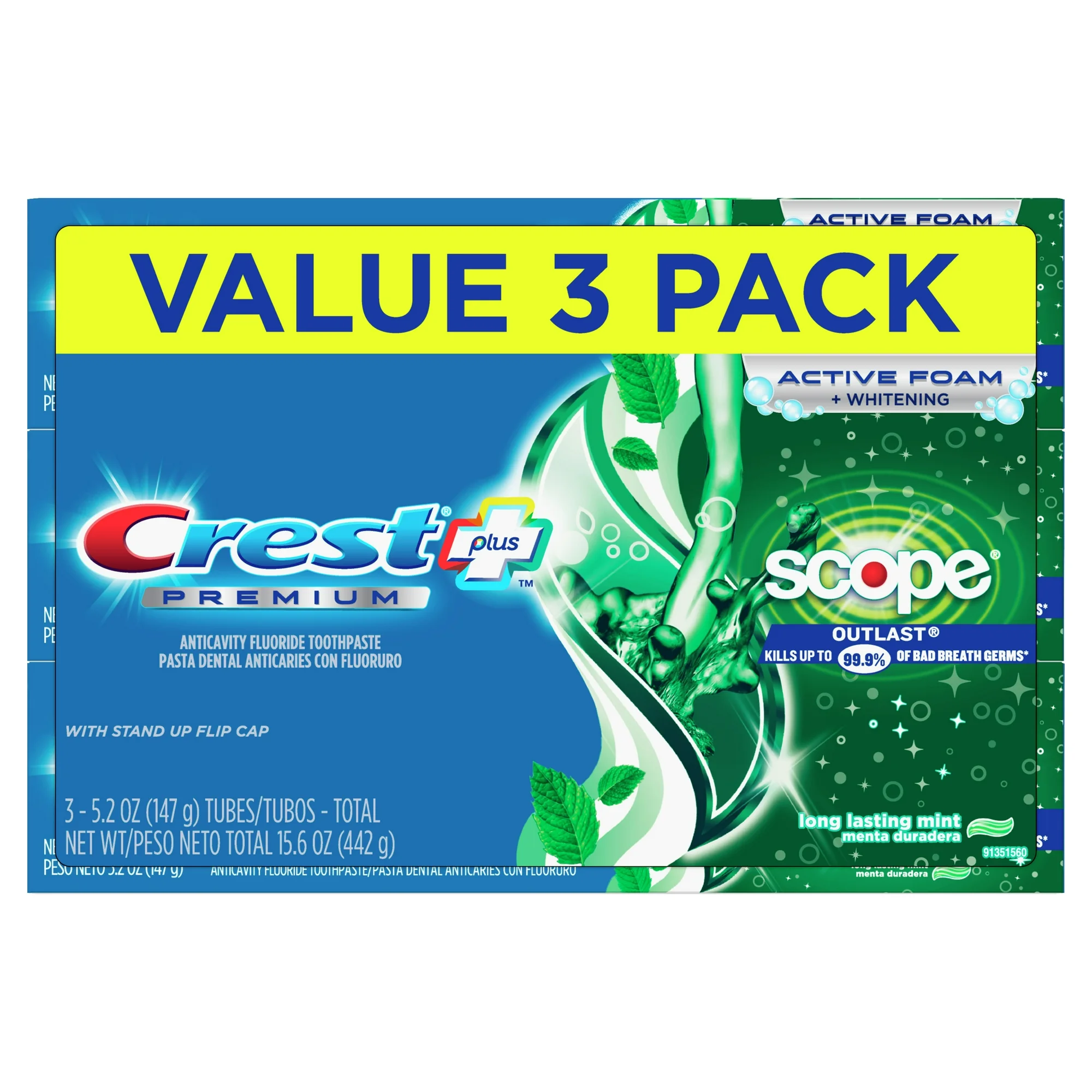 3x Pasta de Dinti Crest Scope Plus PREMIUM, outlast, aroma de durata de menta, 147g [2]