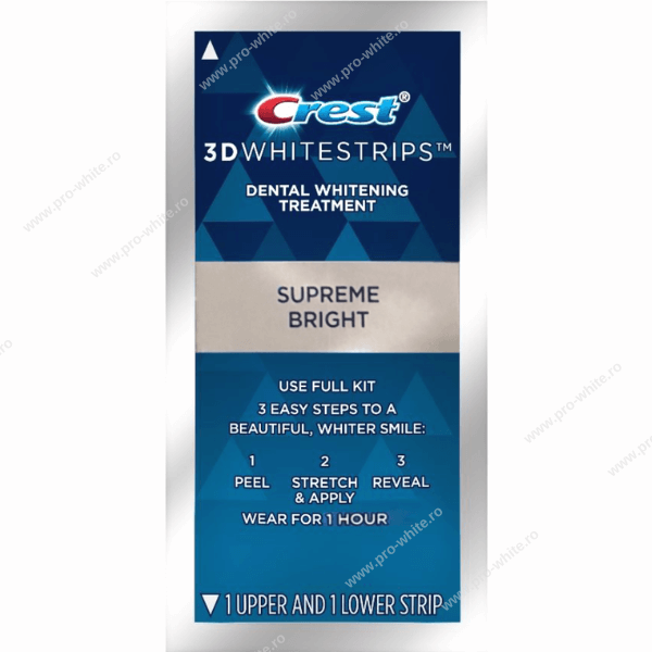 10 zile x Benzi Crest 3D Supreme Bright, 10 plicuri, 20 benzi albire, 14% peroxid, nivel albire 11, aplicare 60 min [2]