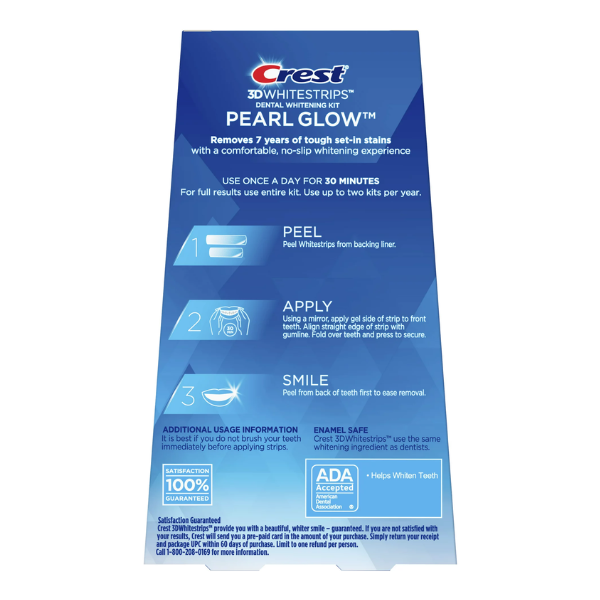 Crest 3D Whitestrips Pearl Glow, 9% concentratie, 14 benzi albire, tratament 7 zile, nivel albire 4, aplicare 30 min, benzi albire dinti [2]