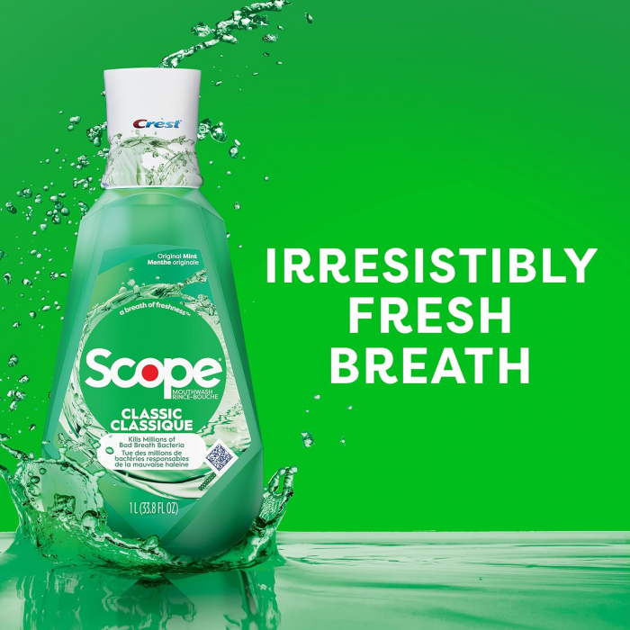 Apa de Gura Crest, Scope Classic, aroma intensa de menta, 1L, contine alcool, contine CPC [4]