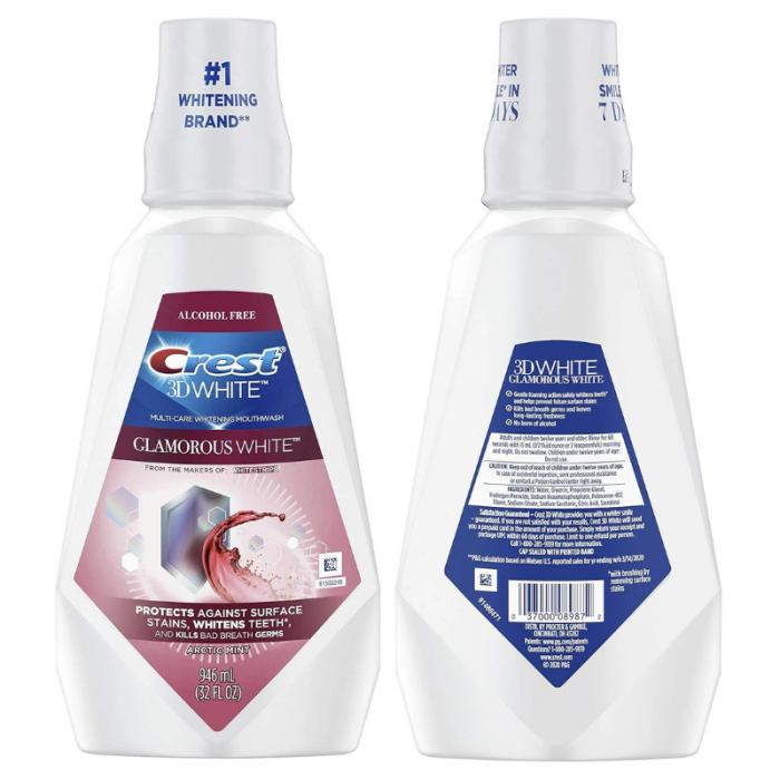 Apa de Gura Crest 3D Glamorous White, Efect de Albire Intensiva, fara alcool, aroma intensa de menta, 946 ml [3]