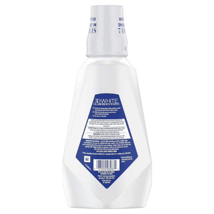 Apa de Gura Crest 3D Glamorous White, Efect de Albire Intensiva, fara alcool, aroma intensa de menta, 946 ml [2]