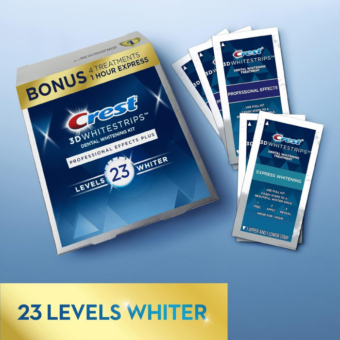 Benzi Crest 3D Whitestrips Professional Effects Plus, 10%/12% concentratie, 22 zile, 42 benzi albire, nivel albire 23, aplicare 45/60 min, benzi albire dinti [2]
