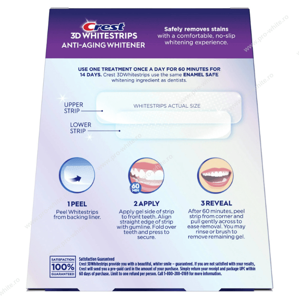 Benzi Crest 3D Whitestrips, nivel albire 18,  Anti-Aging Whitener, 14 zile, 28 benzi, aplicare 60 min, benzi albire dinti [2]