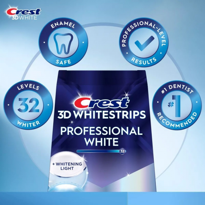 Crest 3D Whitestrips Professional White + Led Light, 19 plicuri, 38 plasturi, Lampa UV, concentratie 10%, nivel albire 32, kit albire dinti [4]