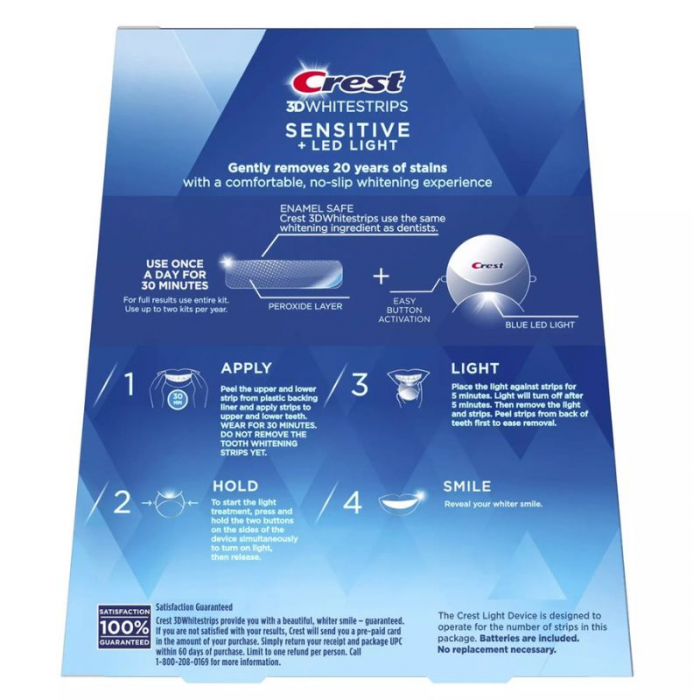 Crest 3D Whitestrips Sensitive Plus + Led Light, 14 plicuri, 28 plasturi, Lampa UV, kit albire dinti sensibili [2]