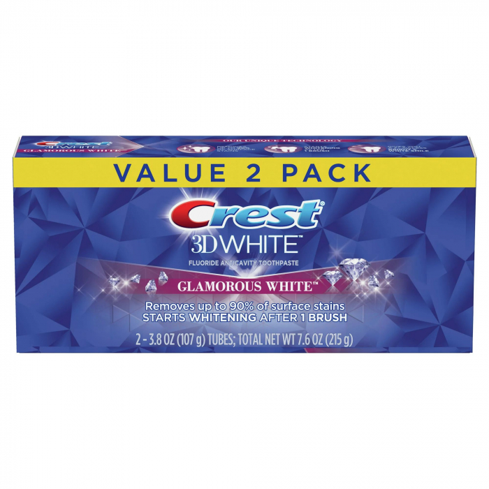 2x Pasta de dinti Crest 3DWhite, Glamorous White Advanced, 2x 107g, dinti mai albi dupa primul periaj [2]