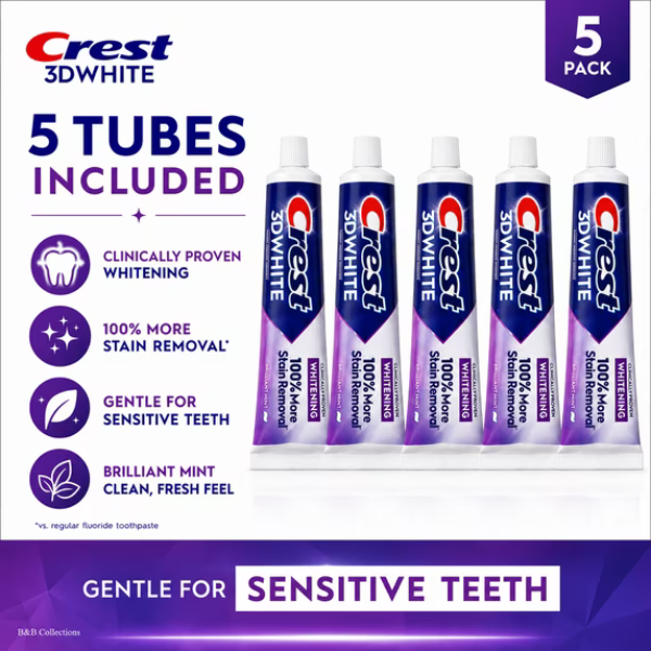 5 x Pasta de dinți Crest 3D White Clinically Proven, Brilliant Mint, 147g [6]