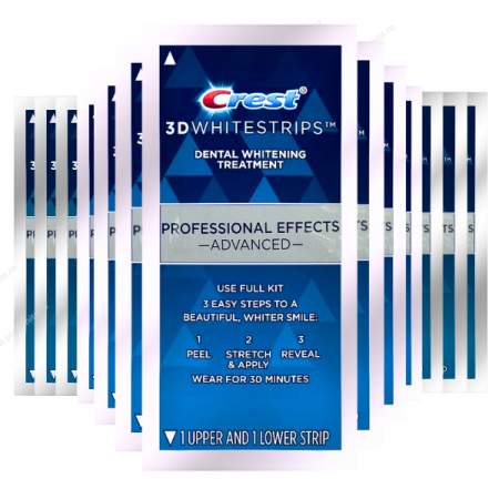 Benzi pentru albire profesionala - 14 zile x Crest 3D Whitestrips Professional Effects ADVANCED, 10% concentratie, 28 benzi albire Crest, nivel albire 13, aplicare 45 min, benzi albire dinti