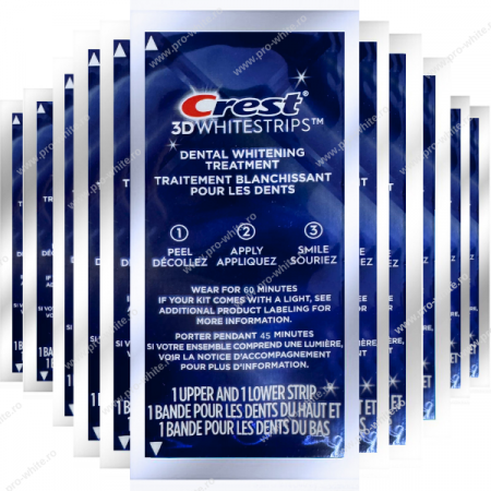 14 zile x Crest 3D Whitestrips Supreme Bright, 16% concentratie, 28 benzi albire, nivel albire 18, aplicare 60 min, benzi albire dinti